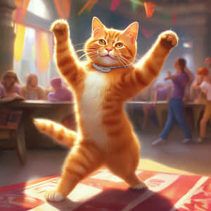 Vrolike Dansende Katviering.jpg — Dansende kat Muurpapier