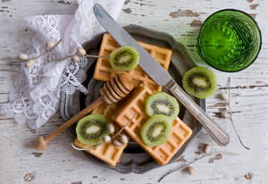 Wafels met Kiwi Plat Lê muurpapier — Gedetailleerd Muurpapier