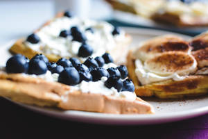 Waffels Bloubessies Piesang agtergrond — Dag Muurpapier