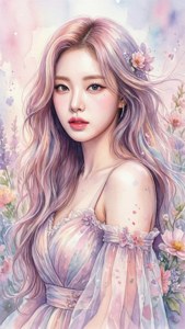 'n Sagte waterverfskildery van 'n Kpop-idool met blomme-elemente. — Kpop GIF Muurpapier