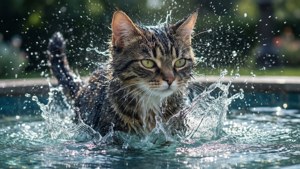 Elementêre water anime kat wat in 'n fontein speel. — Anime kat Muurpapier