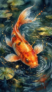 Artistieke waterverf koi vis agtergrond vir iPhone Xs.