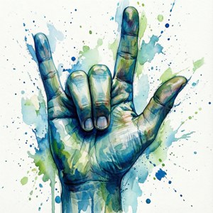 'n Waterverf-illustrasie van die shaka-handgebaar met lewendige spatsels. — Huawei nova Flip Muurpapier
