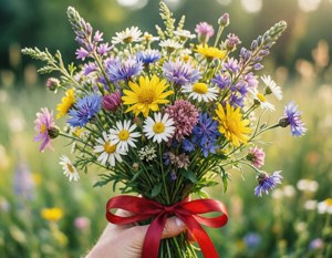 'n Hand wat 'n wildflower ruiker met 'n rooi lint vashou, vars liefde estetika. — Liefde estetiese GIF Muurpapier