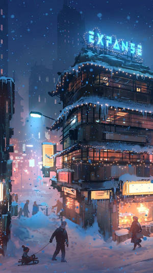 Winterfoon Uitgestrektheid Gebou — Neon Muurpapier