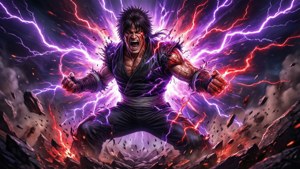Kazuya Mishima wat sy Woede Kuns ontketen met massiewe energie