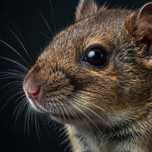 'n Dramatiese nabyfoto van 'n woelemys se gesig met gedetailleerde snorhare. — Tecno Phantom Muurpapier