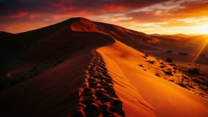 Dramatiese woestyn duin met warm sonsondergang kleure en lang skaduwees vir iPad. — iPad Muurpapier