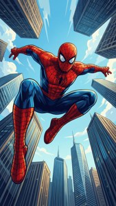 Dinamiese plat vektor Spiderman wat van 'n wolkekrabber afspring — iPhone 6 Muurpapier
