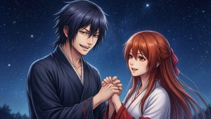 Romantiese agtergrond van Yato en Hiyori onder die sterre — Anime paartjie GIF Muurpapier