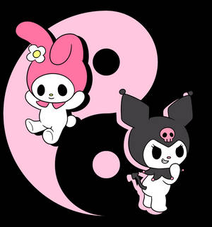 Yin yang Kuromi en Melody-agtergrond — Oppo Find N Muurpapier