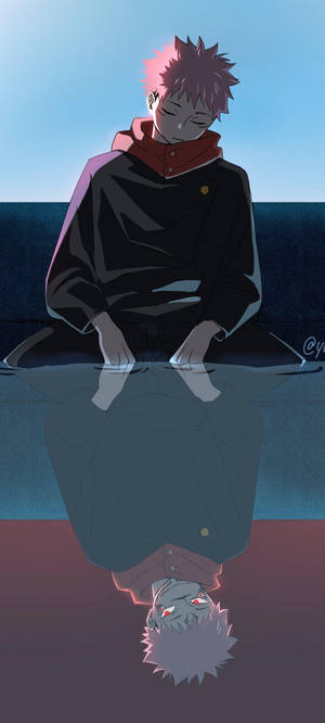 Yuji Itadori Weerspieëling Jujutsu Kaisen iPhone — Honor Magic V6 Muurpapier