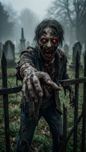 Zombie met gloeiende rooi oë in 'n begraafplaas — iPhone 5 Muurpapier